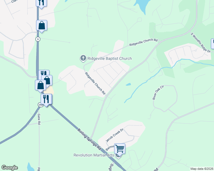 map of restaurants, bars, coffee shops, grocery stores, and more near 377 Trail Crossing Lane in Inman