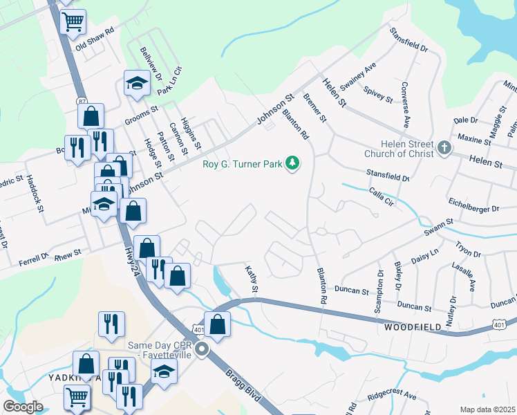 map of restaurants, bars, coffee shops, grocery stores, and more near 1840 Sardonyx Road in Fayetteville