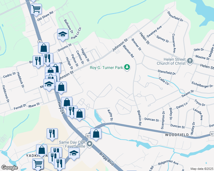 map of restaurants, bars, coffee shops, grocery stores, and more near 1840 Sardonyx Road in Fayetteville