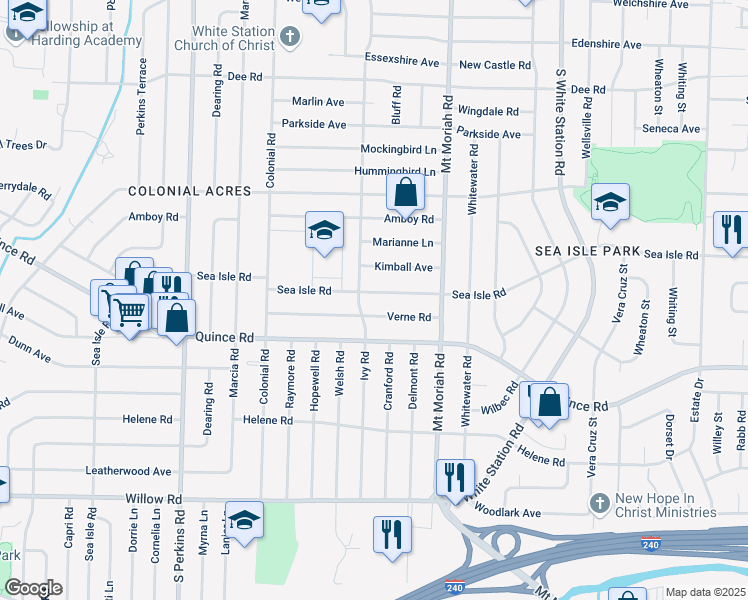 map of restaurants, bars, coffee shops, grocery stores, and more near 1434 Ivy Road in Memphis