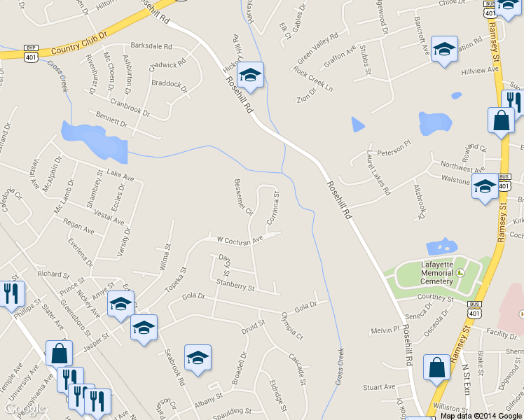 map of restaurants, bars, coffee shops, grocery stores, and more near 2026 Corrinna Street in Fayetteville