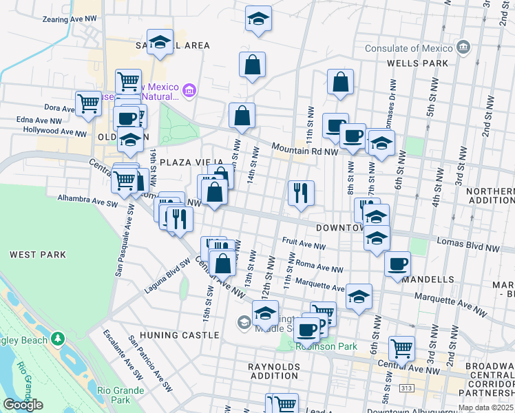 map of restaurants, bars, coffee shops, grocery stores, and more near in Albuquerque