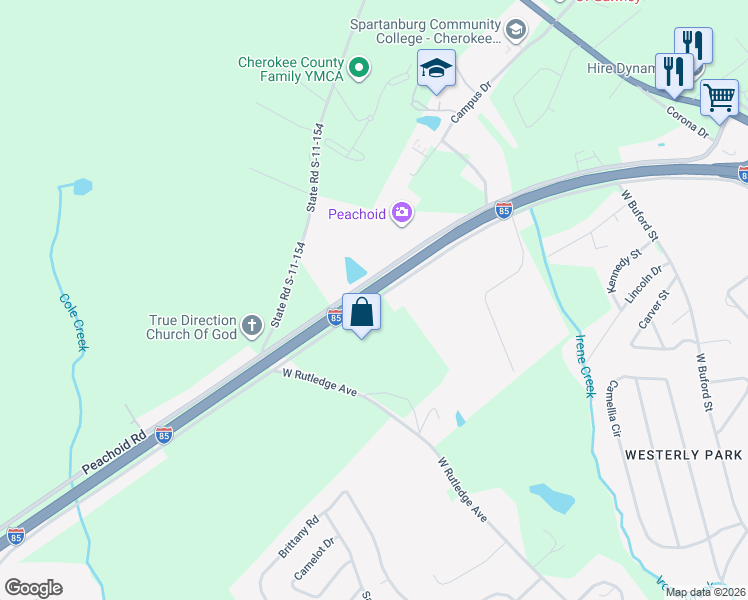 map of restaurants, bars, coffee shops, grocery stores, and more near 507 Windslow Ave in Gaffney