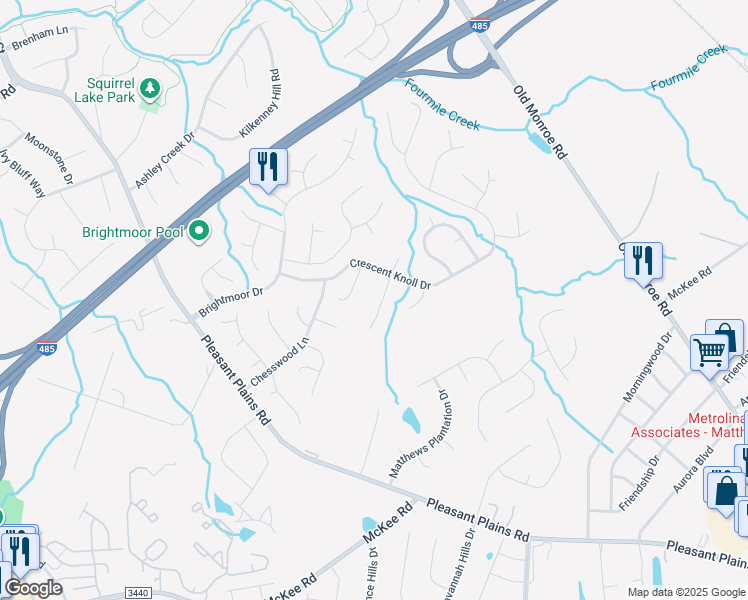 map of restaurants, bars, coffee shops, grocery stores, and more near 1308 Cindy Carr Drive in Matthews