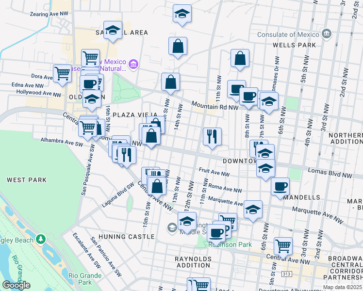 map of restaurants, bars, coffee shops, grocery stores, and more near in Albuquerque