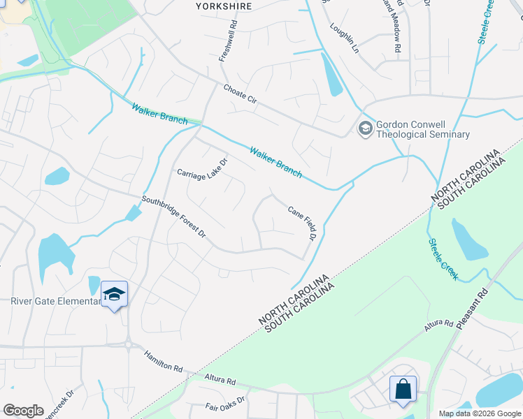 map of restaurants, bars, coffee shops, grocery stores, and more near 14915 Rolling Sky Drive in Charlotte