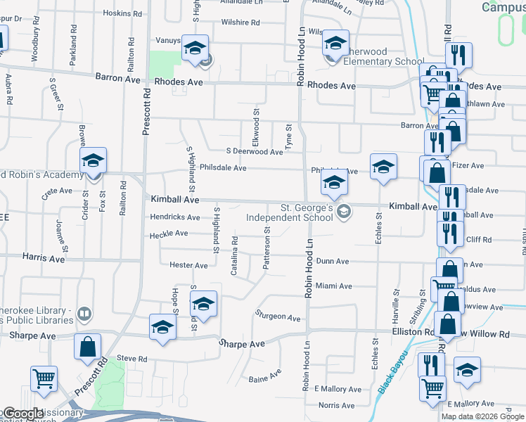 map of restaurants, bars, coffee shops, grocery stores, and more near 1432 Patterson Street in Memphis