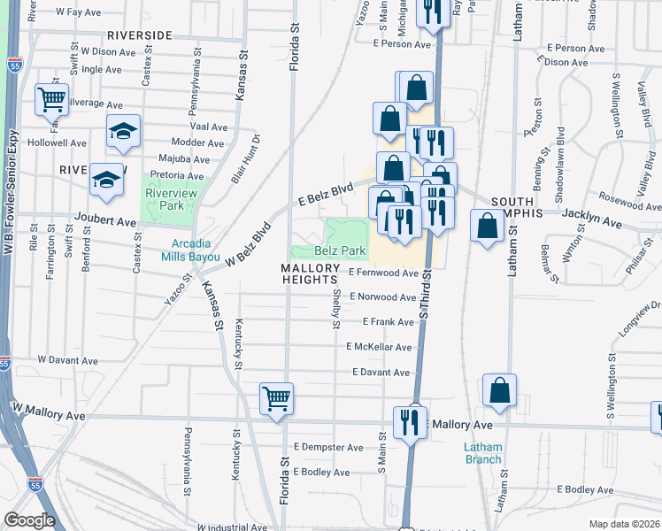 map of restaurants, bars, coffee shops, grocery stores, and more near 39 East Fernwood Avenue in Memphis