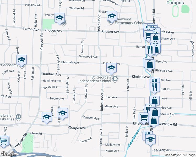 map of restaurants, bars, coffee shops, grocery stores, and more near 3679 Kimball Avenue in Memphis