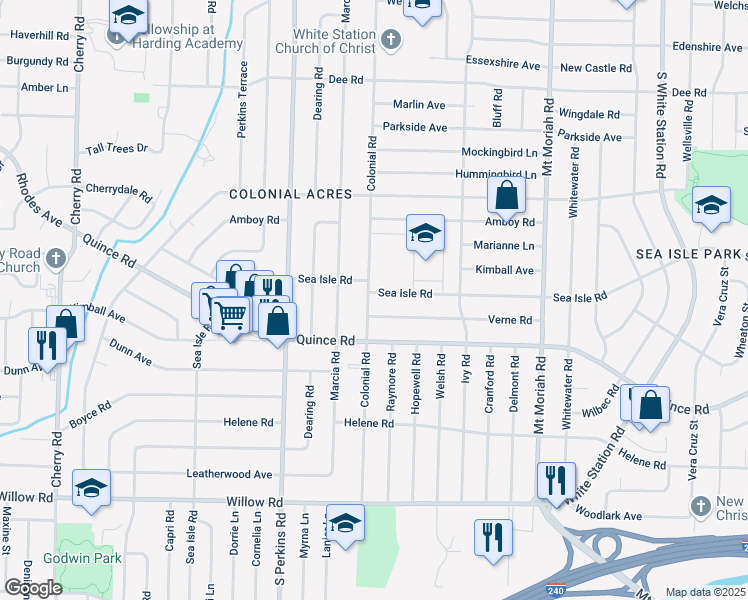 map of restaurants, bars, coffee shops, grocery stores, and more near 4782 Verne Road in Memphis