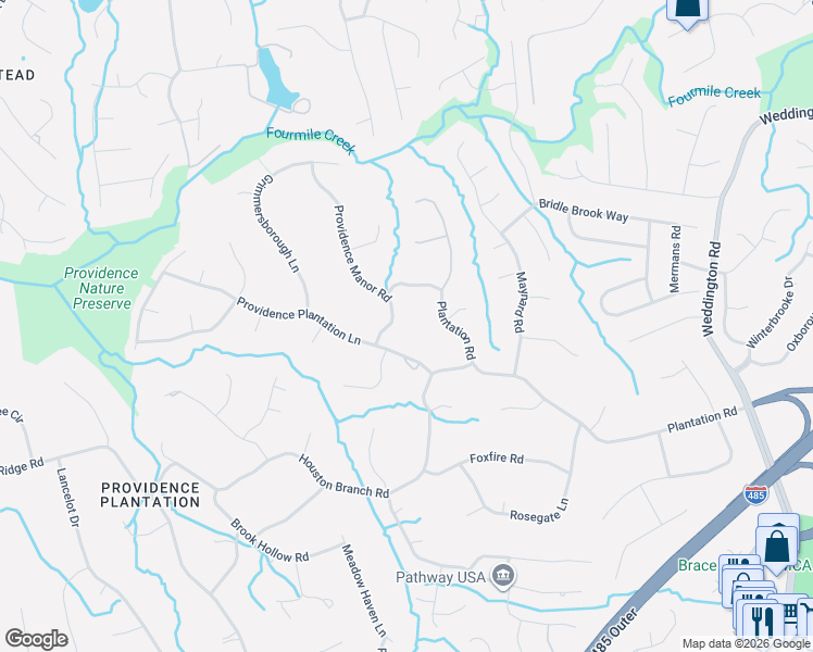 map of restaurants, bars, coffee shops, grocery stores, and more near 3318 Providence Plantation Lane in Charlotte