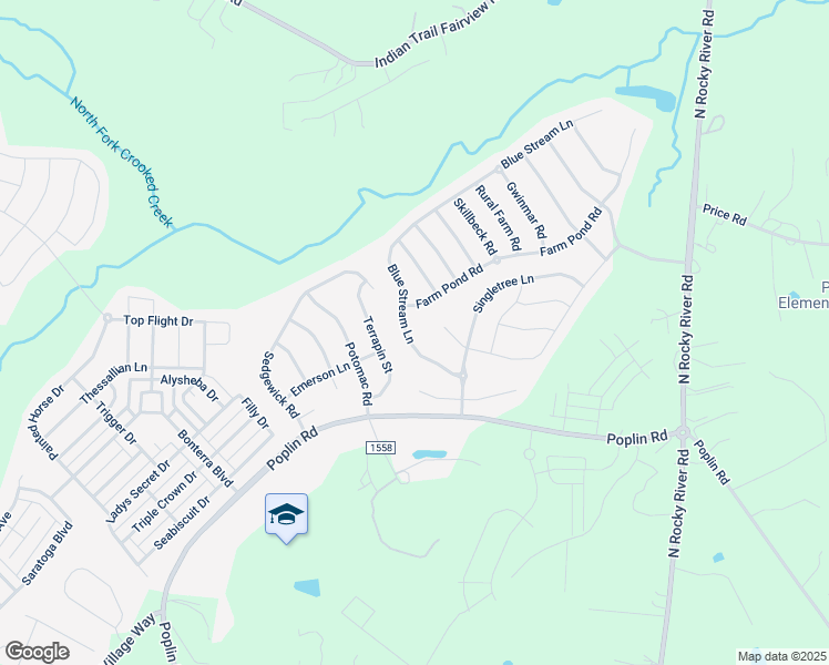map of restaurants, bars, coffee shops, grocery stores, and more near 1026 Blue Stream Lane in Indian Trail