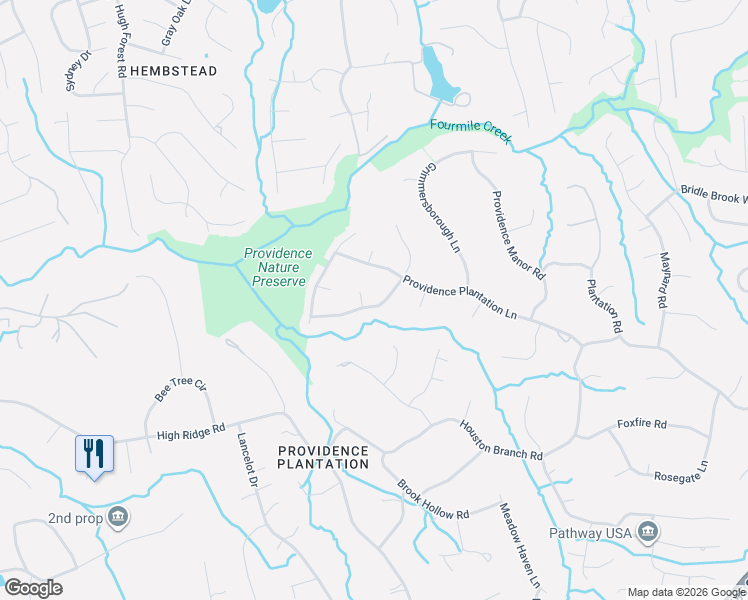 map of restaurants, bars, coffee shops, grocery stores, and more near 2733 Providence Spring Lane in Charlotte