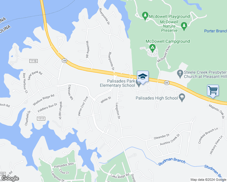 map of restaurants, bars, coffee shops, grocery stores, and more near 15928 White Street in Charlotte