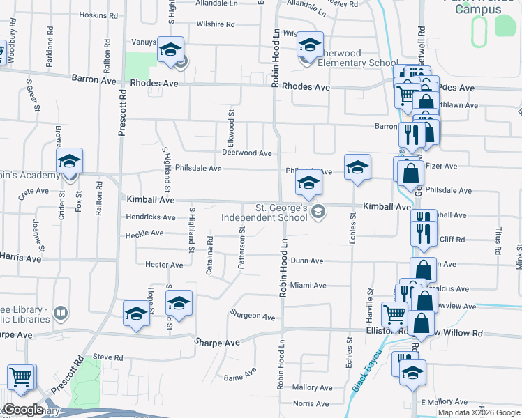 map of restaurants, bars, coffee shops, grocery stores, and more near 3679 Kimball Avenue in Memphis