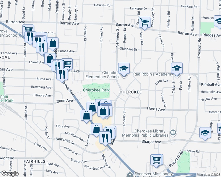 map of restaurants, bars, coffee shops, grocery stores, and more near 3031 McCool Avenue in Memphis