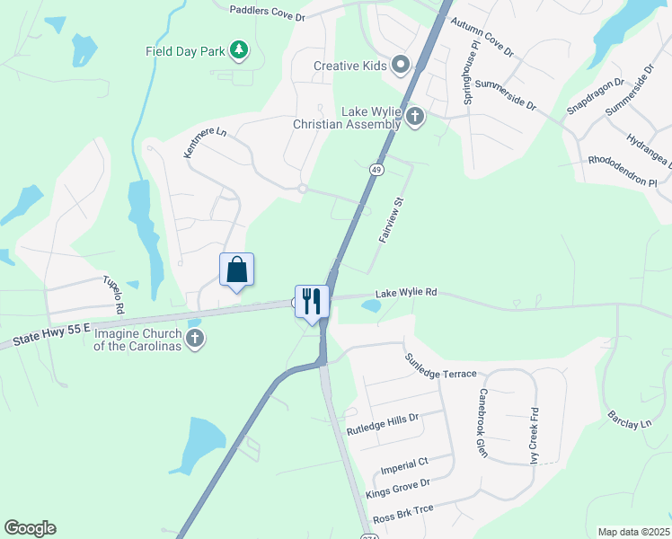 map of restaurants, bars, coffee shops, grocery stores, and more near 5297 Charlotte Highway in Clover