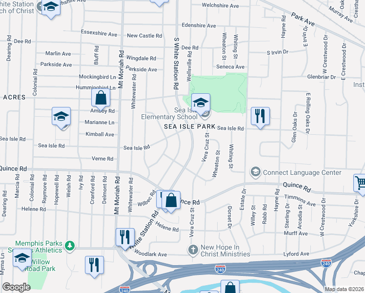 map of restaurants, bars, coffee shops, grocery stores, and more near 1434 Wilbec Road in Memphis