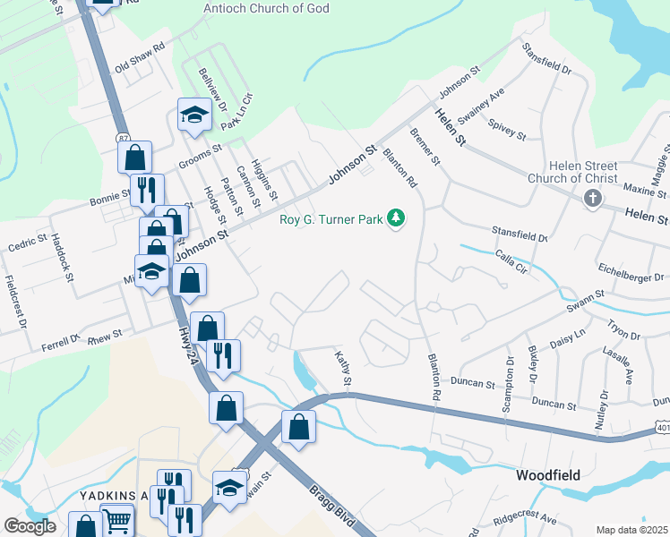 map of restaurants, bars, coffee shops, grocery stores, and more near 1845 Sardonyx Road in Fayetteville