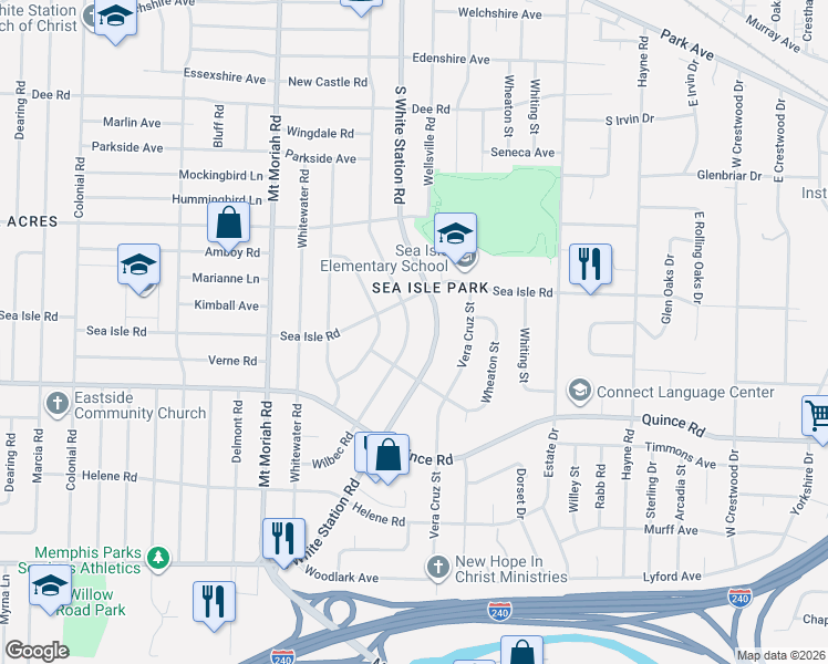 map of restaurants, bars, coffee shops, grocery stores, and more near 1434 Wilbec Road in Memphis