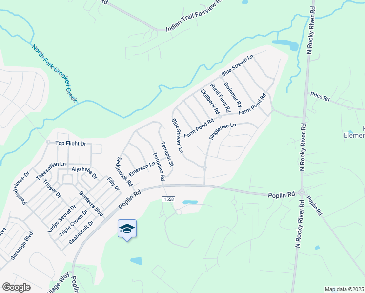 map of restaurants, bars, coffee shops, grocery stores, and more near 1028 Blue Stream Lane in Indian Trail