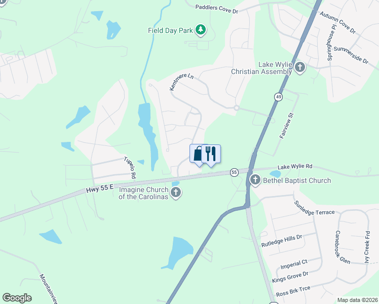 map of restaurants, bars, coffee shops, grocery stores, and more near 378 Kentmere Lane in Clover