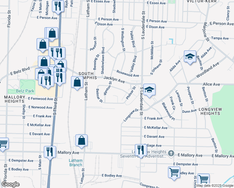 map of restaurants, bars, coffee shops, grocery stores, and more near 2003 Martin Circle in Memphis
