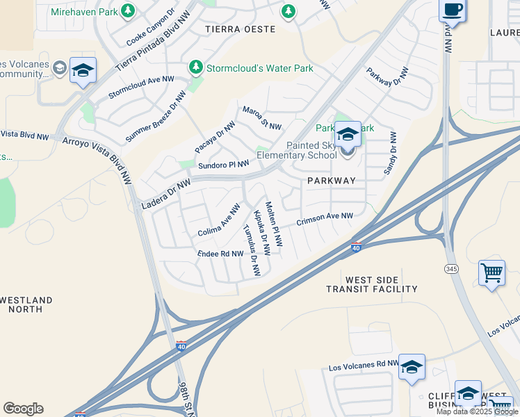 map of restaurants, bars, coffee shops, grocery stores, and more near 915 Kipuka Drive Northwest in Albuquerque