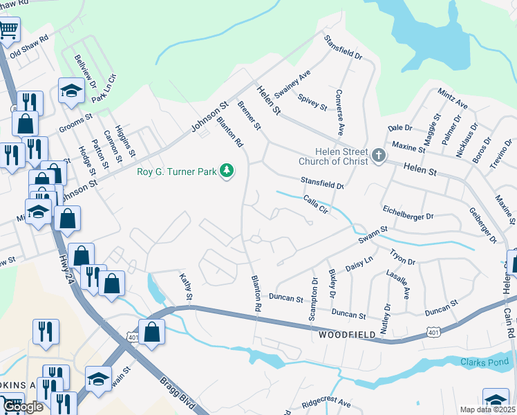 map of restaurants, bars, coffee shops, grocery stores, and more near 1136 Lauren McNeill Loop in Fayetteville