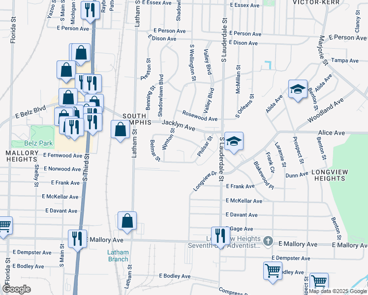 map of restaurants, bars, coffee shops, grocery stores, and more near 2003 Martin Circle in Memphis