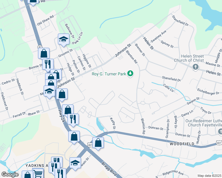 map of restaurants, bars, coffee shops, grocery stores, and more near 1849 Sardonyx Road in Fayetteville