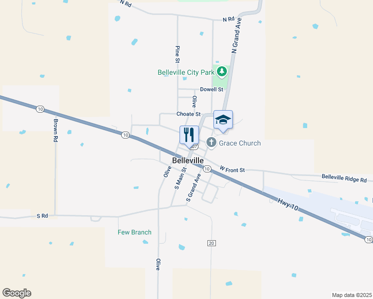 map of restaurants, bars, coffee shops, grocery stores, and more near in Belleville