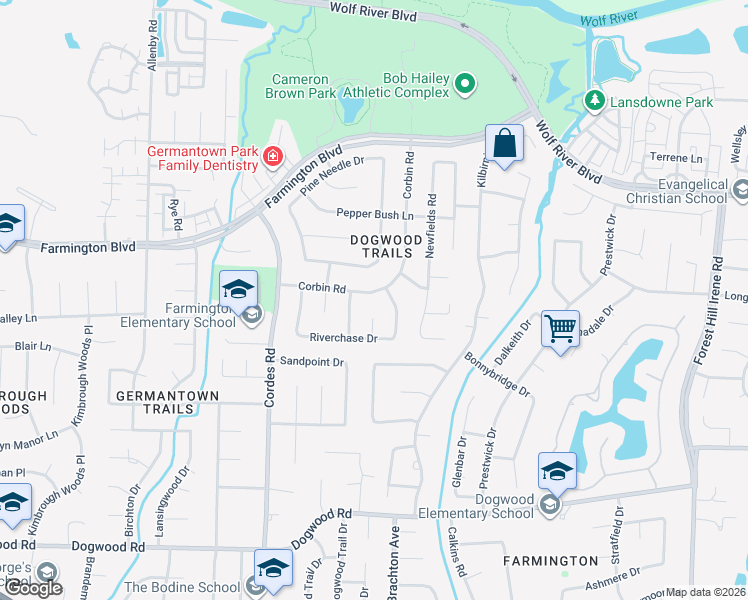 map of restaurants, bars, coffee shops, grocery stores, and more near 2071 Stafford Park Lane in Germantown