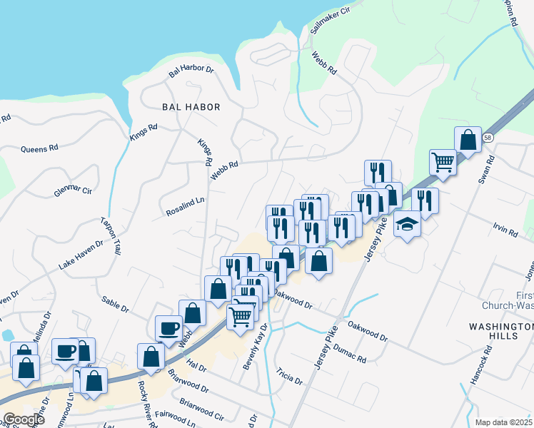 map of restaurants, bars, coffee shops, grocery stores, and more near 3965 Teakwood Drive in Chattanooga