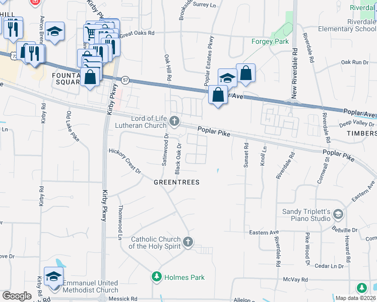 map of restaurants, bars, coffee shops, grocery stores, and more near 2068 Black Oak Drive in Memphis