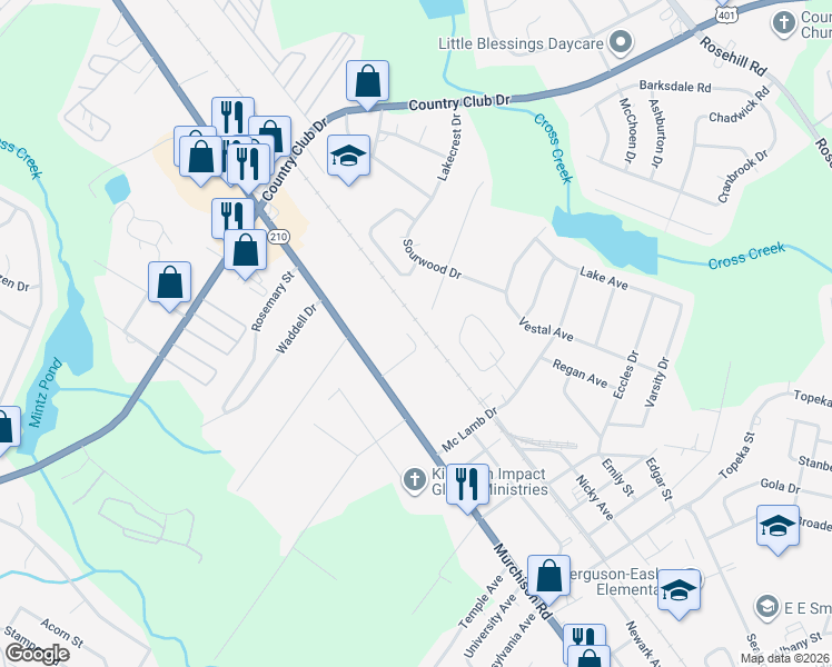 map of restaurants, bars, coffee shops, grocery stores, and more near 1005 Patina Court in Fayetteville