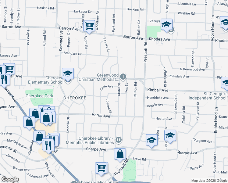 map of restaurants, bars, coffee shops, grocery stores, and more near 1449 Crider Cove in Memphis