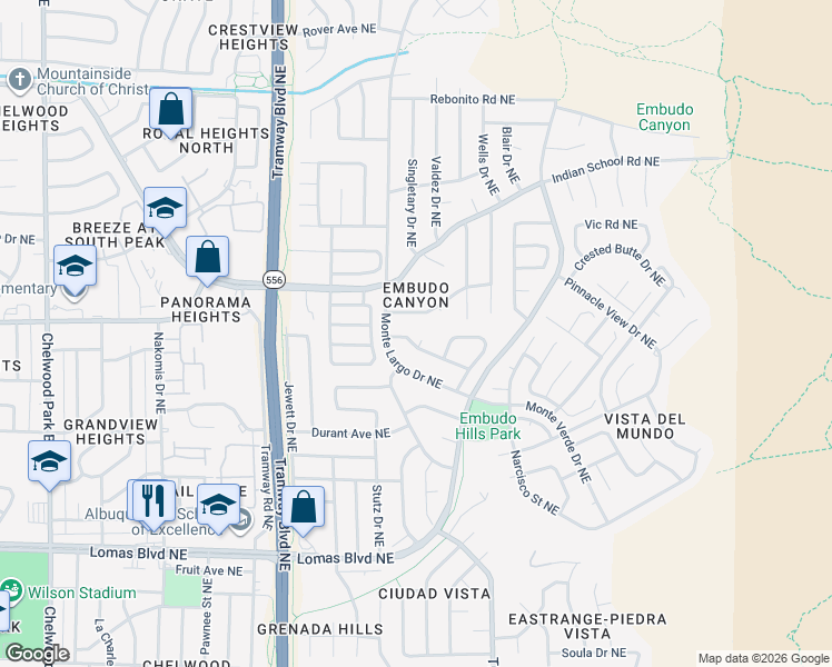 map of restaurants, bars, coffee shops, grocery stores, and more near 13205 Bellamah Avenue Northeast in Albuquerque