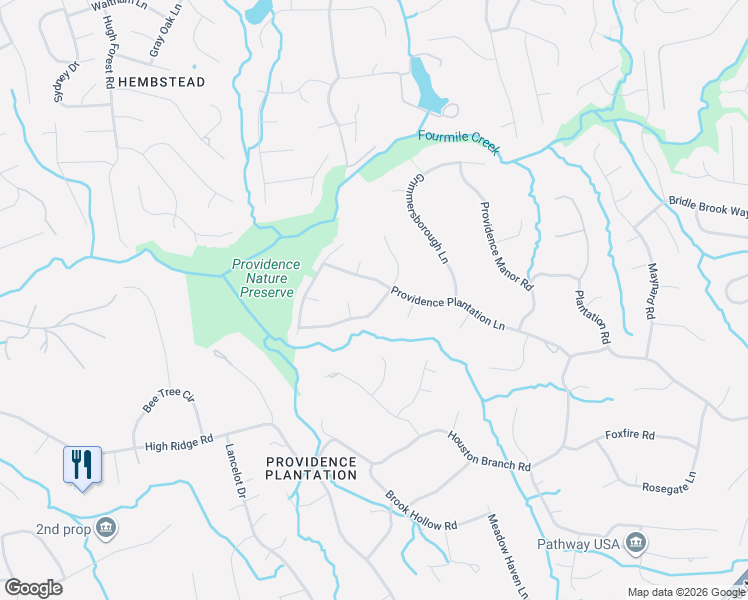 map of restaurants, bars, coffee shops, grocery stores, and more near 3715 Providence Plantation Lane in Charlotte