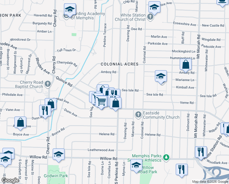 map of restaurants, bars, coffee shops, grocery stores, and more near in Memphis
