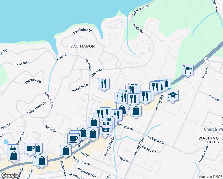 map of restaurants, bars, coffee shops, grocery stores, and more near 3983 Arbor Place Lane in Chattanooga