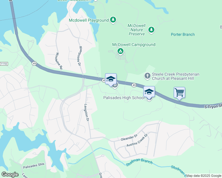 map of restaurants, bars, coffee shops, grocery stores, and more near 15321 York Road in Charlotte