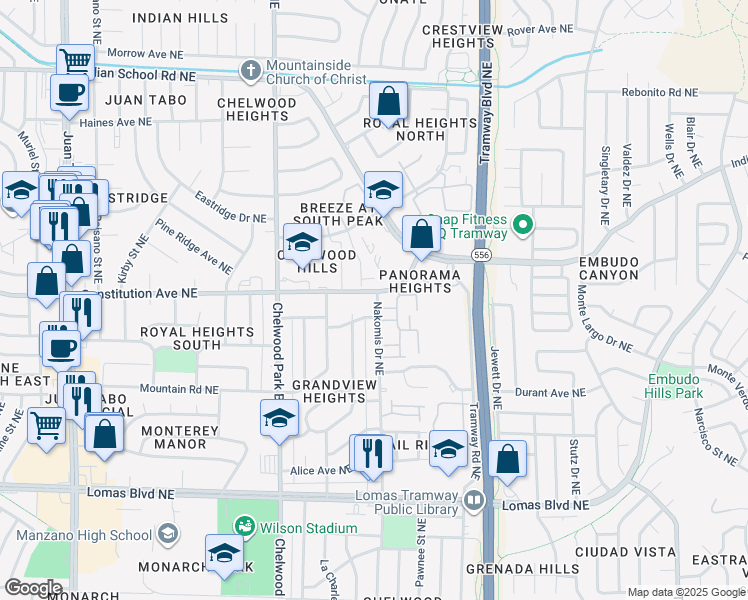 map of restaurants, bars, coffee shops, grocery stores, and more near 13101 Constitution Avenue Northeast in Albuquerque