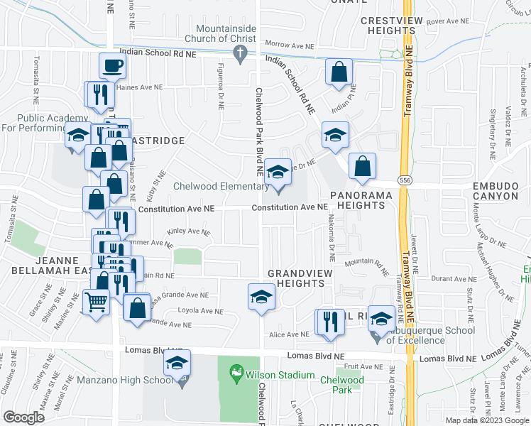 map of restaurants, bars, coffee shops, grocery stores, and more near in Albuquerque