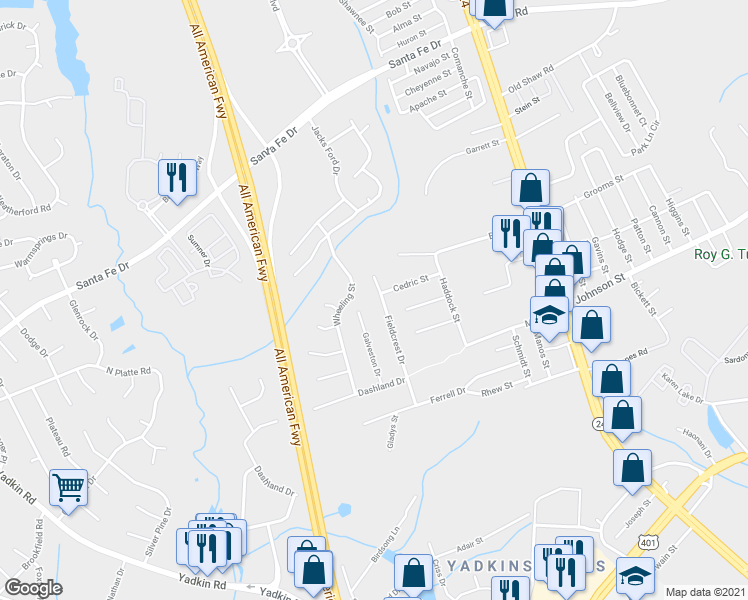 map of restaurants, bars, coffee shops, grocery stores, and more near in Fayetteville