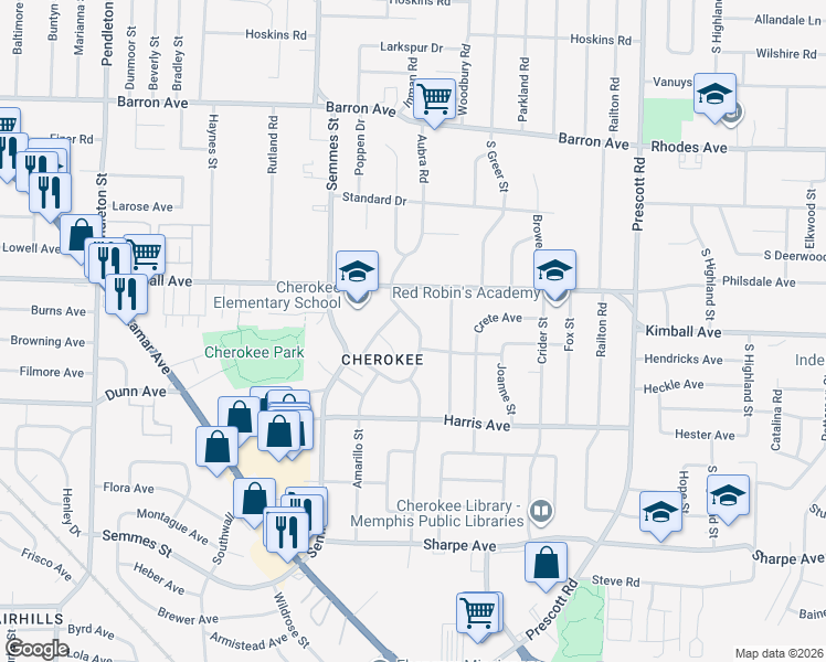 map of restaurants, bars, coffee shops, grocery stores, and more near 1384 Alamo Street in Memphis