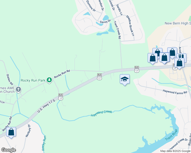map of restaurants, bars, coffee shops, grocery stores, and more near 4422 U.S. Highway 17 South in New Bern