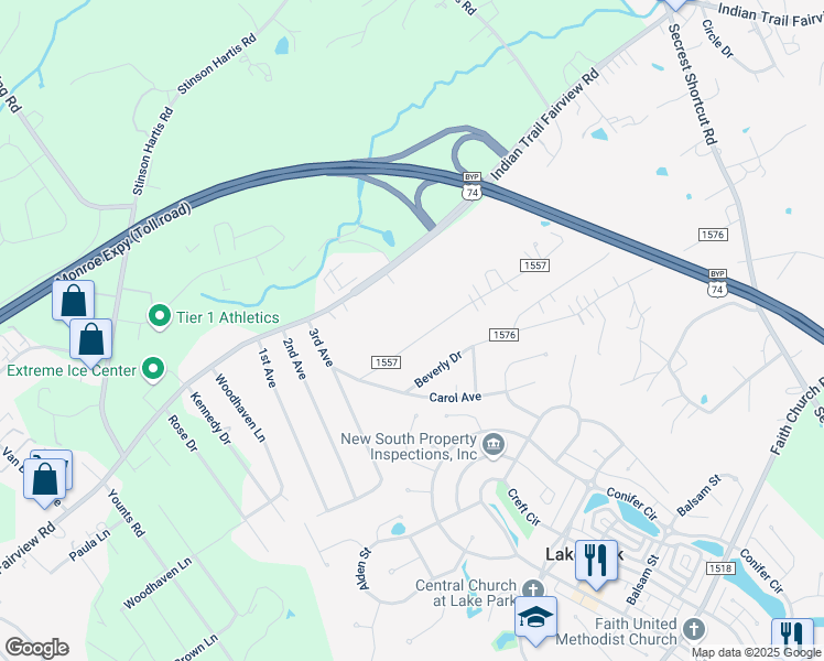 map of restaurants, bars, coffee shops, grocery stores, and more near 5305 Reid Road in Indian Trail