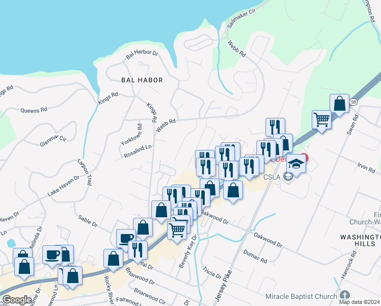 map of restaurants, bars, coffee shops, grocery stores, and more near 3985 Arbor Place Lane in Chattanooga