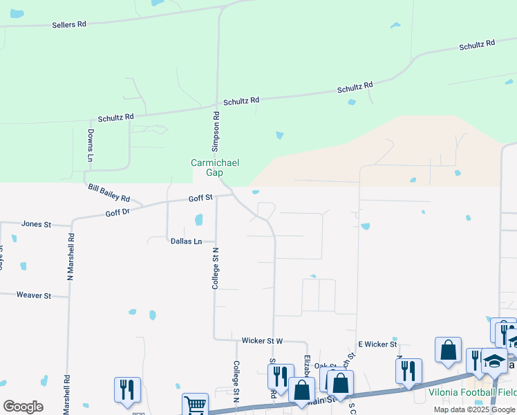 map of restaurants, bars, coffee shops, grocery stores, and more near 90 Simpson Road in Vilonia